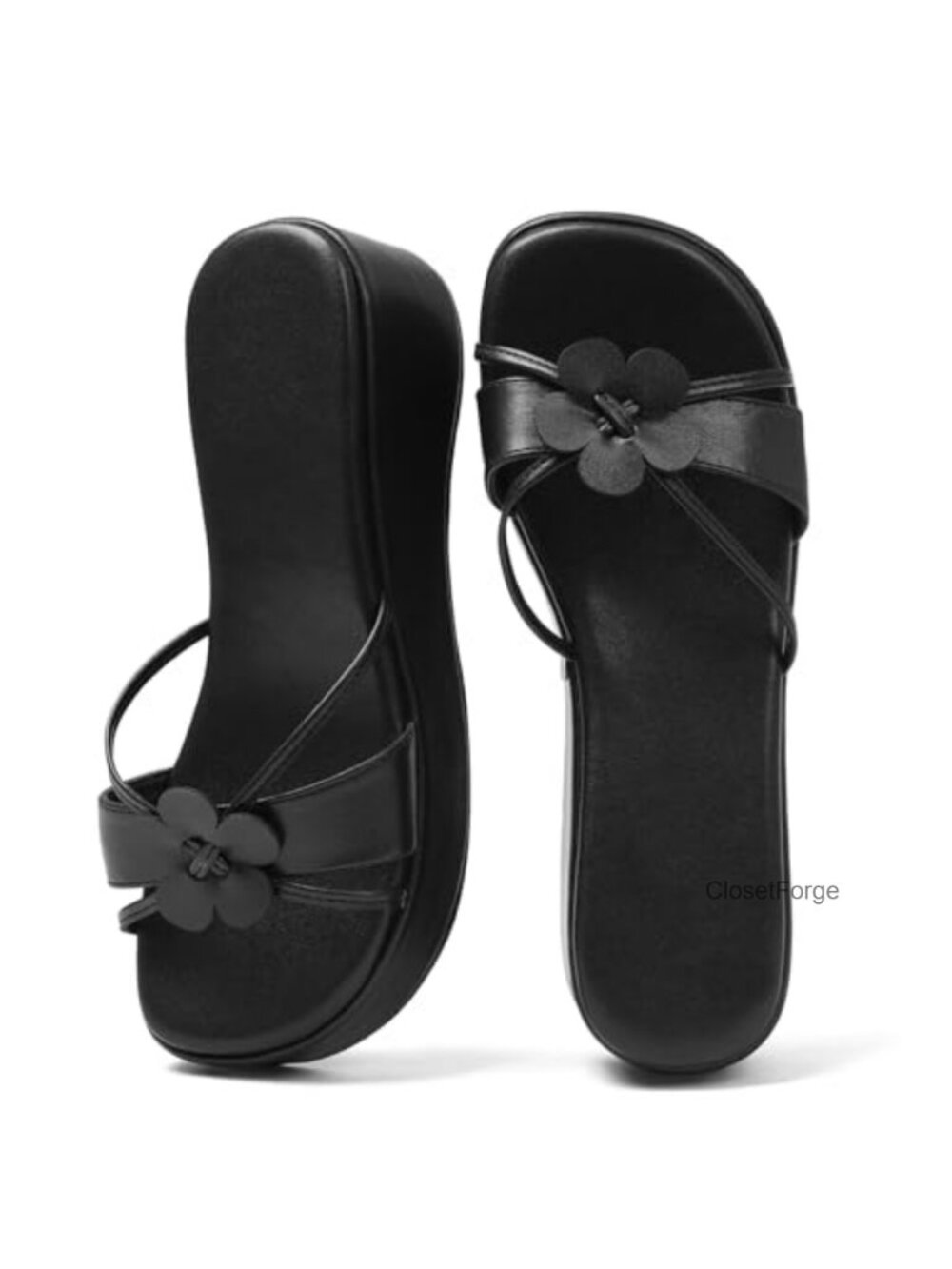 Floral Platform Sandals Women Chunky Wedge Cute Square Toe